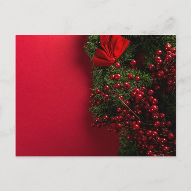 Christmas-krans med röda bär helg vykort (Framsida)