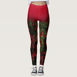 Christmas-krans med röda bär leggings