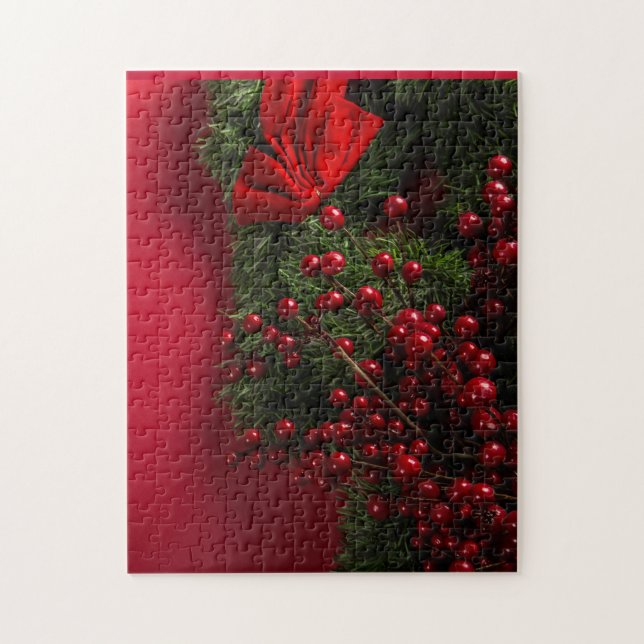 Christmas-krans med röda bär pussel (Vertikal)