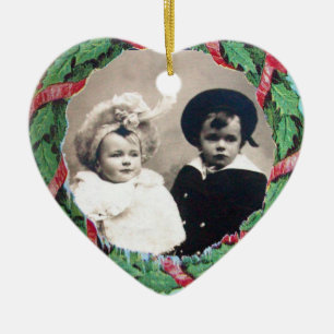 CHRISTMAS KRONA HEART PHOTO MMPLATE, Red Ruby Julgransprydnad Keramik