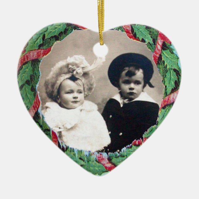 CHRISTMAS KRONA HEART PHOTO MMPLATE, Red Ruby Julgransprydnad Keramik (Framsidan)