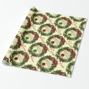 CHRISTMAS KRONA MED HOLLY BERRIES, JOY PEACE KÄRLE PRESENTPAPPER