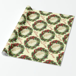 CHRISTMAS KRONA MED HOLLY BERRIES, JOY PEACE KÄRLE PRESENTPAPPER