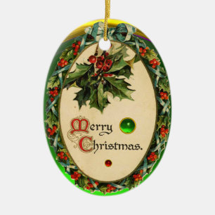 CHRISTMAS KRONA MED HOLLY BERRIES OCH GEM STONES JULGRANSPRYDNAD KERAMIK
