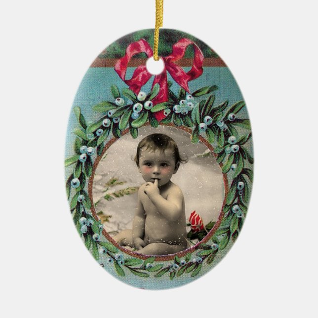 CHRISTMAS KRONA MED MISTLETOES FOTOMALL JULGRANSPRYDNAD KERAMIK (Framsidan)