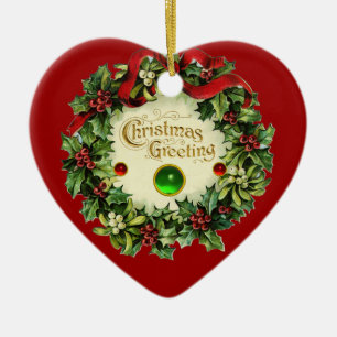 CHRISTMAS KRONA MED MISTLETOES OCH HOLLY BERRIES JULGRANSPRYDNAD KERAMIK