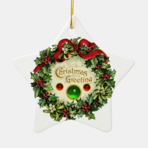 CHRISTMAS KRONA MED MISTLETOES OCH HOLLY BERRIES JULGRANSPRYDNAD KERAMIK
