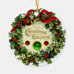 CHRISTMAS KRONA MED MISTLETOES OCH HOLLY BERRIES JULGRANSPRYDNAD KERAMIK