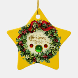 CHRISTMAS KRONA MED MISTLETOES OCH HOLLY BERRIES JULGRANSPRYDNAD KERAMIK