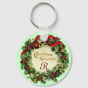 CHRISTMAS KRONA MED MISTLETOES OCH HOLLY BERRIES NYCKELRING