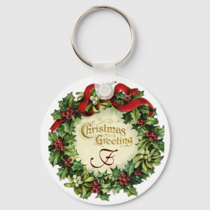 CHRISTMAS KRONA MED MISTLETOES OCH HOLLY BERRIES NYCKELRING
