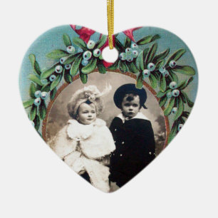 CHRISTMAS KRONA MISTLETOES HEART PHOTO MMPLATE JULGRANSPRYDNAD KERAMIK