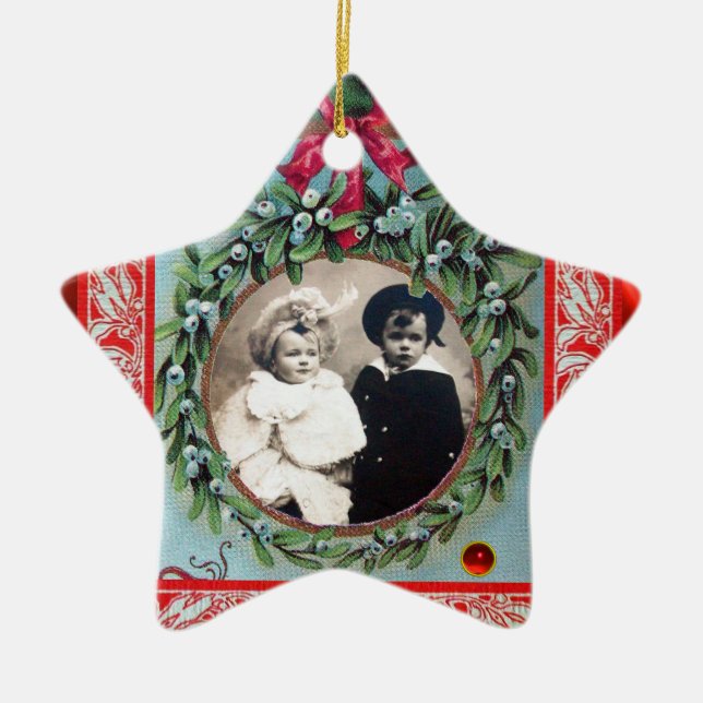 CHRISTMAS KRONA MISTLETOES STAR PHOTO MMPLATE JULGRANSPRYDNAD KERAMIK (Framsidan)