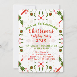 Christmas Ladybug Party Red White Green Inbjudningar