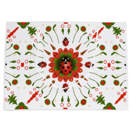 Christmas Ladybug Red Green White Large Gift Bag