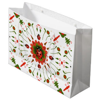 Christmas Ladybug Red Green White Large Gift Bag
