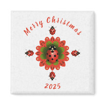 Christmas Ladybug Red Green White Square