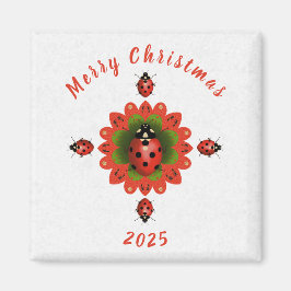Christmas Ladybug Red Green White Square Magnet