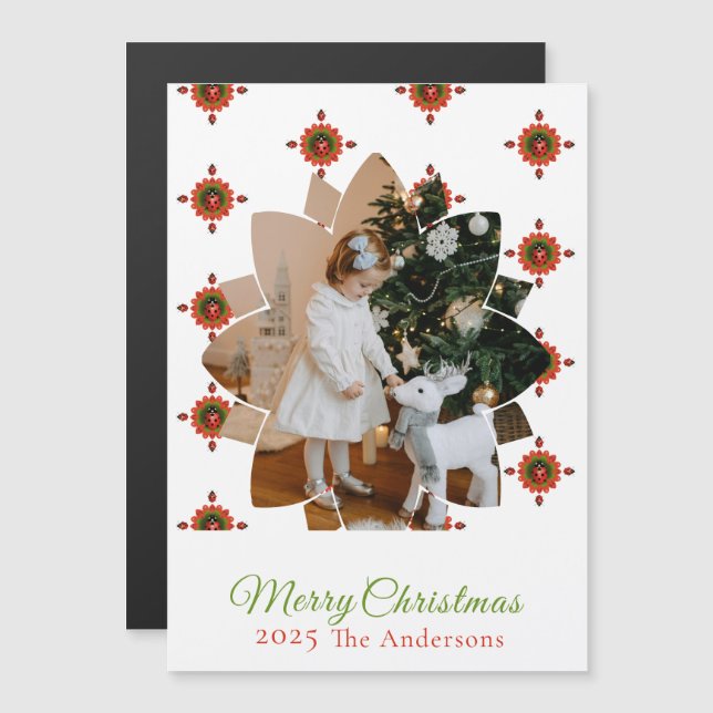 Christmas Ladybug Red Photo Holiday Magnetic  (Fram/baksida)