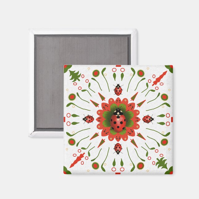 Christmas Ladybug Red White Green Magnet (Front/Back)