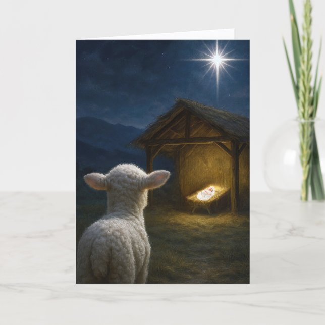 Christmas Lamb Watching Baby Jesus Kort (Framsida)