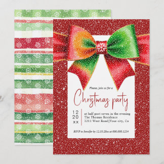 Christmas large red and green bow holiday party inbjudningar