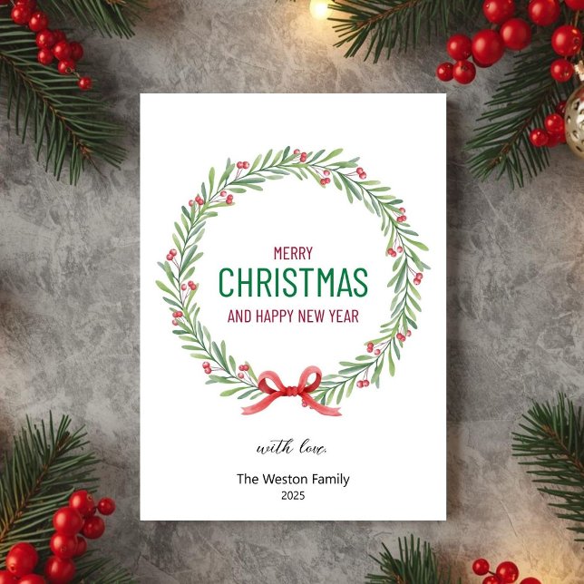 Christmas Leaves Wreath Holiday Card Julkort (Skapare uppladdad)