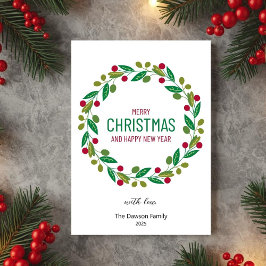 Christmas Leaves Wreath Holiday Greeting Card Julkort