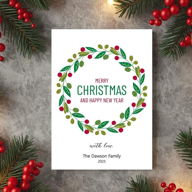 Christmas Leaves Wreath Holiday Greeting Card Julkort (Skapare uppladdad)