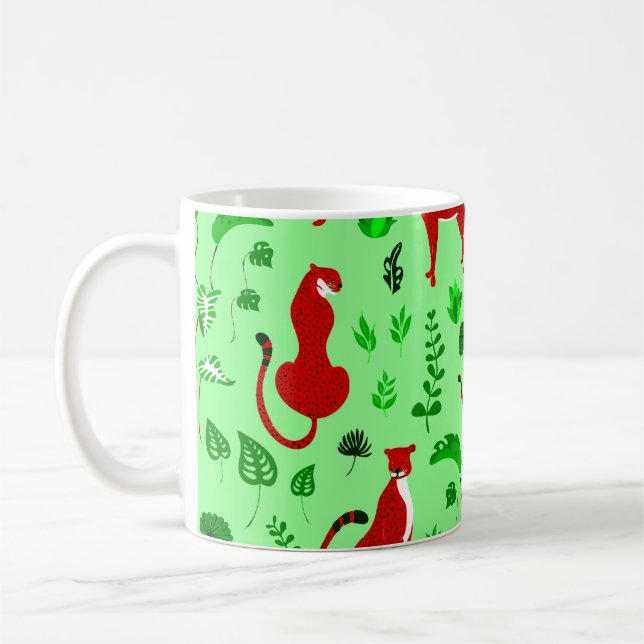 Christmas leopard cheetah monstera-växt kaffemugg (Vänster)