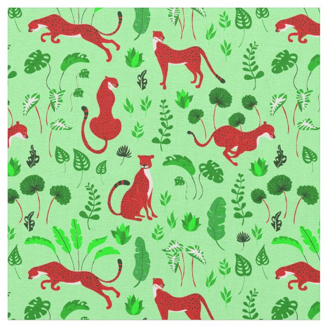 Christmas leopard cheetah monstera-växt tyg (Närbild)