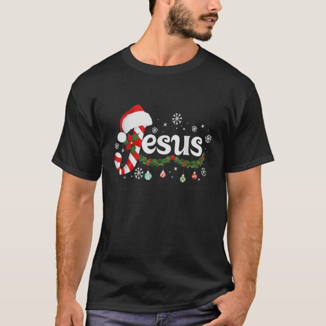 Christmas Letter J For Jesus Christian Candy Cane  T Shirt (Framsida)