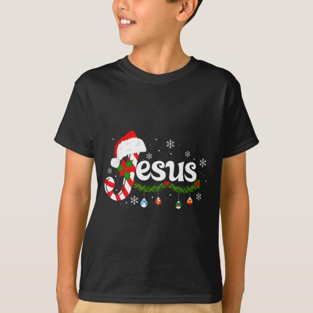 Christmas Letter J For Jesus Christian Candy Cane  T Shirt (Framsida)