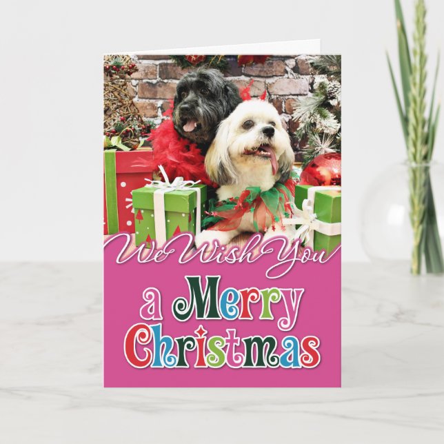 Christmas - Lhasa Apso - Clover and Pixie Helgkort (Framsida)