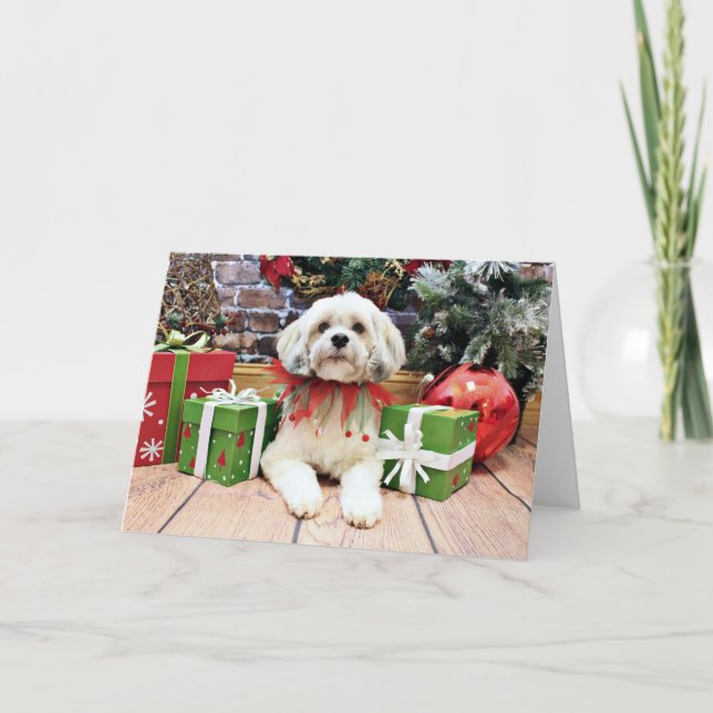 Christmas - Lhasa Apso - Muffie Helgkort (Framsida)