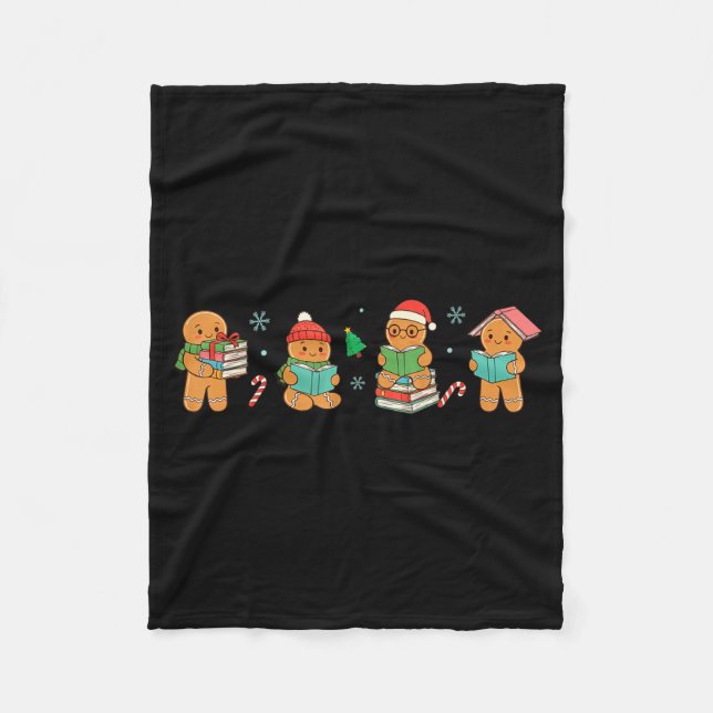 Christmas Library Gingerbread Man Books Lover Book Fleecefilt (Framsidan)