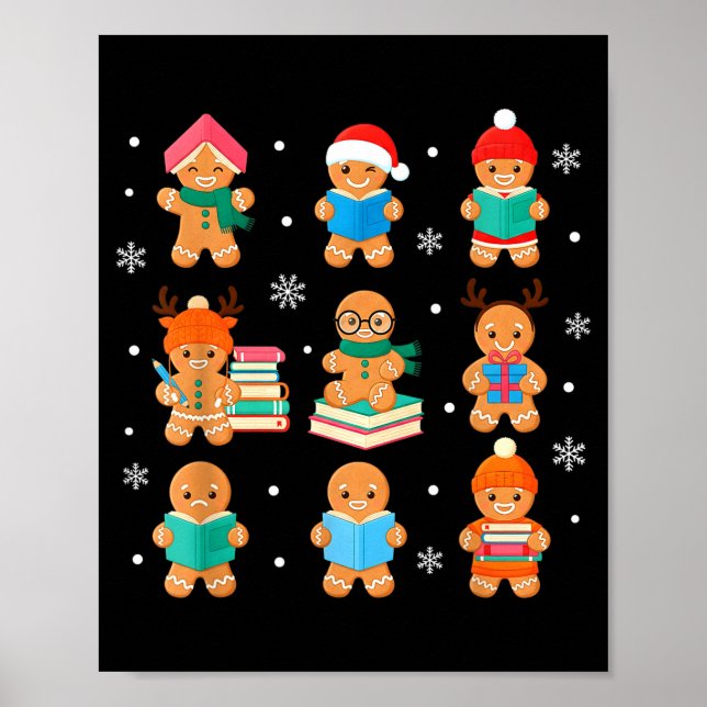 Christmas Library Gingerbread Man Books Lover Book Poster (Framsidan)