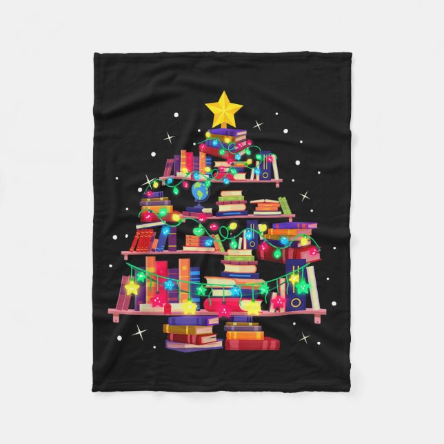 Christmas Library Tree Love Reading Books Nerd Tea Fleecefilt (Framsidan)