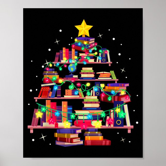 Christmas Library Tree Love Reading Books Nerd Tea Poster (Framsidan)
