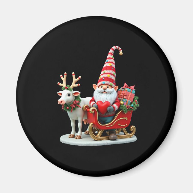 Christmas Light Gnome Santa Claus Riding Sleigh Hi Magnet (Framsidan)