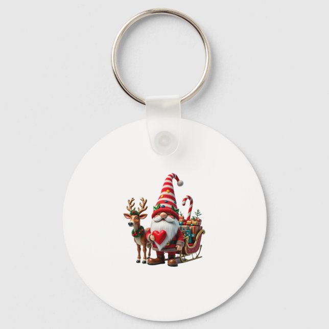 Christmas Light Gnome Santa Claus Riding Sleigh Hi Nyckelring (Framsida)