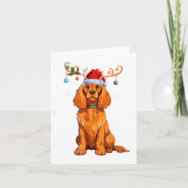 Christmas Light Reindeer Santa Hat Er Spaniel Xmas Kort (Framsida)