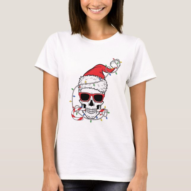 Christmas-Light-Skeleton-Skull T Shirt (Framsida)