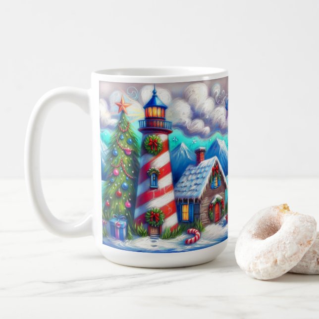 Christmas Lighthouse Nautical Coastal Mountain Kaffemugg (Med munk)