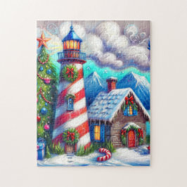 Christmas Lighthouse Nautical Coastal Mountain Pussel