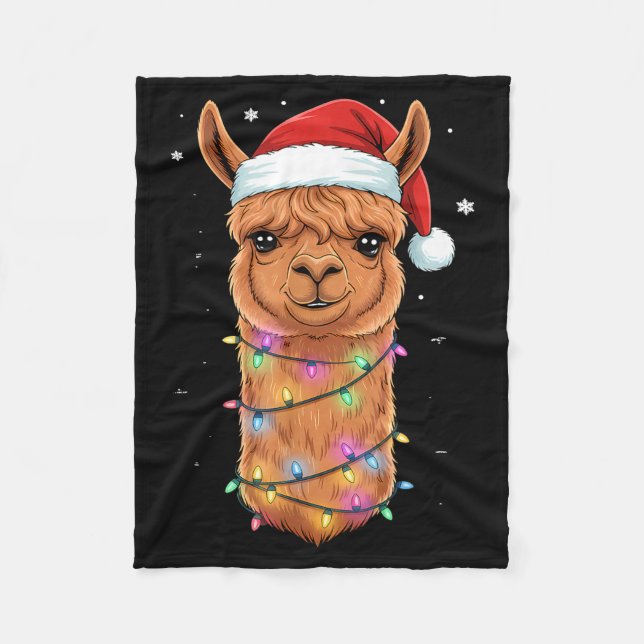 Christmas Lights Alpaca Santa Hat Llama Cute Xmas  Fleecefilt (Framsidan)