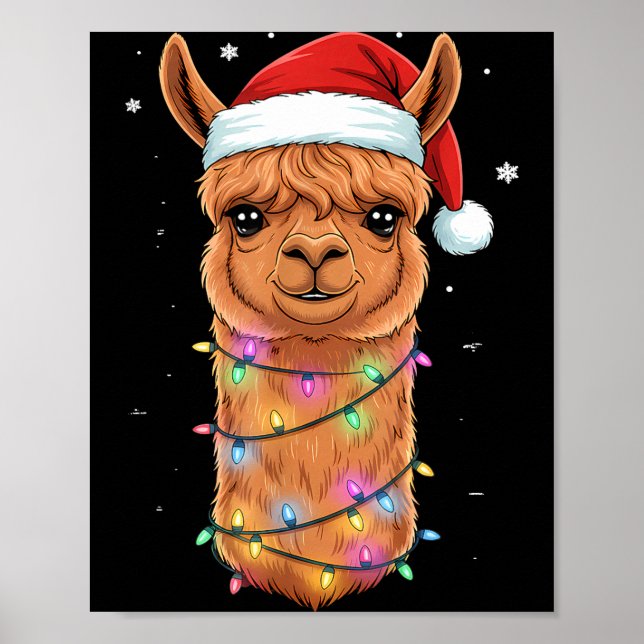 Christmas Lights Alpaca Santa Hat Llama Cute Xmas  Poster (Framsidan)