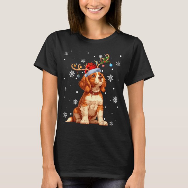Christmas Lights Cavalier King Charles Spaniel Xma T Shirt (Framsida)