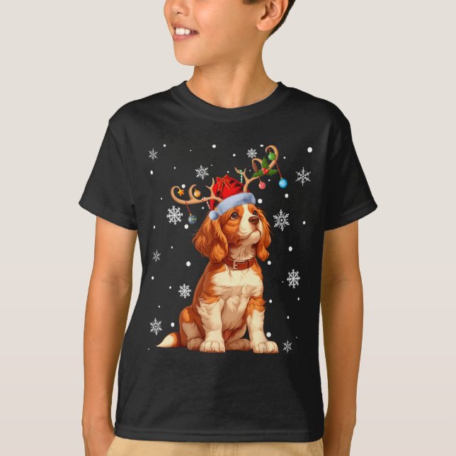 Christmas Lights Cavalier King Charles Spaniel Xma T Shirt (Framsida)
