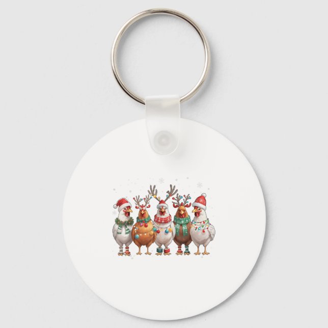 Christmas Lights Chicken Santa Funny Xmas Tree _1  Nyckelring (Framsida)